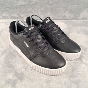 Puma Carina 2.0 Women's Size 9.5 Sneakers Black White Leather Casual Shoes